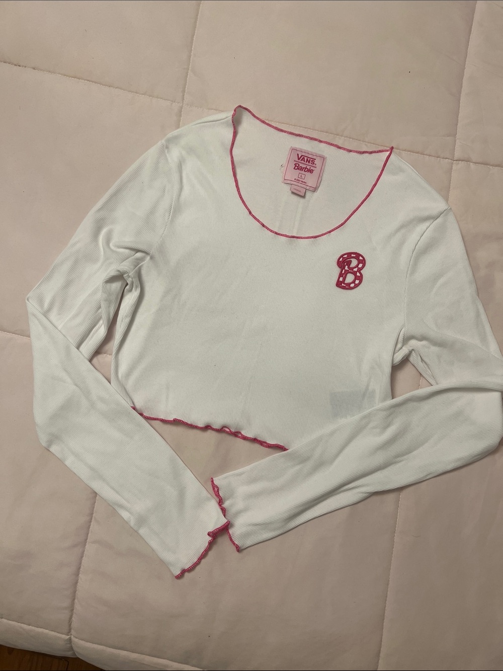 Vans x Barbie Cropped Long Sleeve Top with Pink Trim
